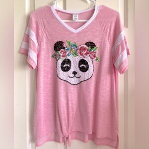 Arizona Girl’s 20 PLUS XXL Tshirt PINK Sequin PANDA Knot Hem